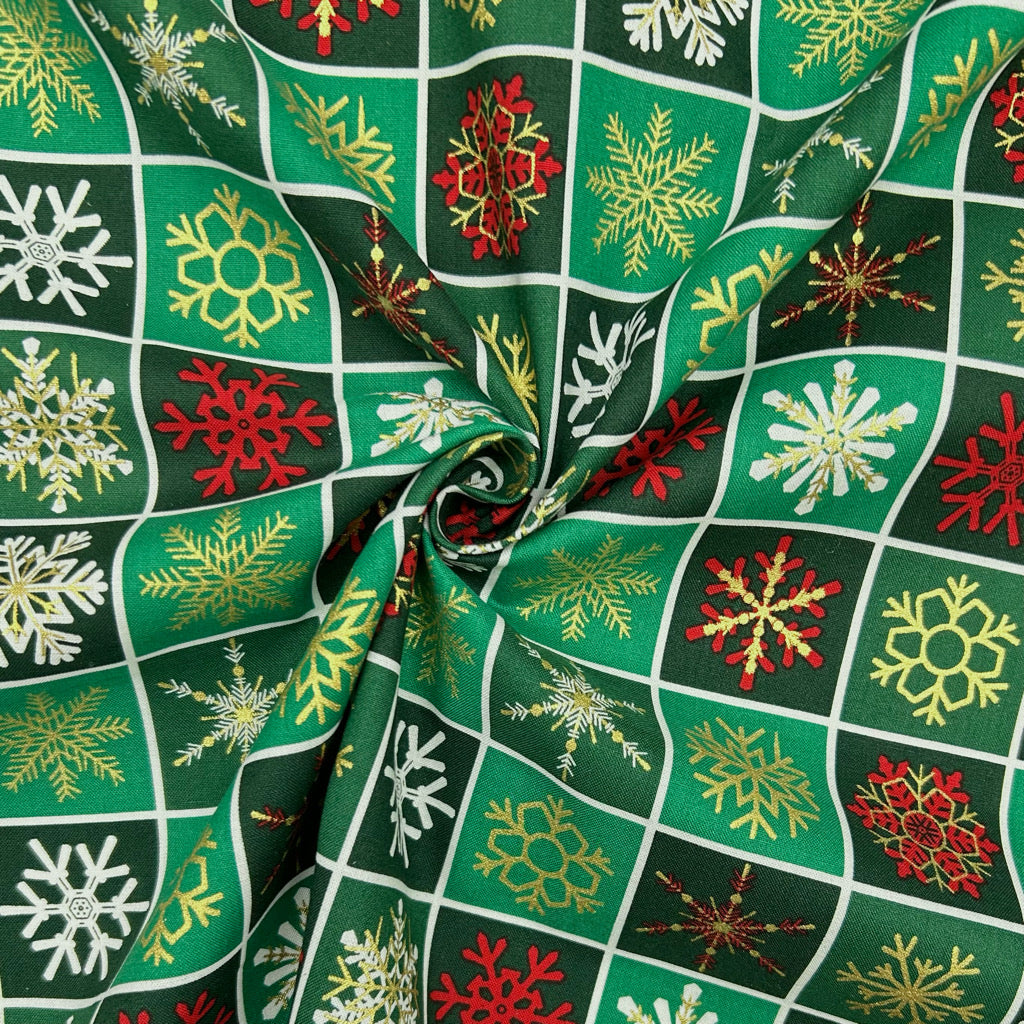 Snowflake Squares Christmas Cotton Fabric
