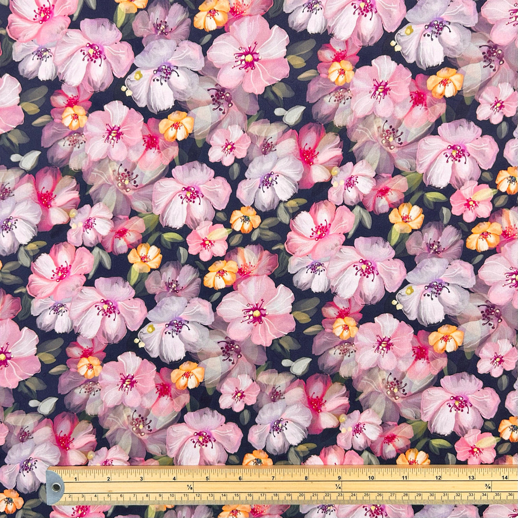 Cherry Blossom Viscose Satin Fabric