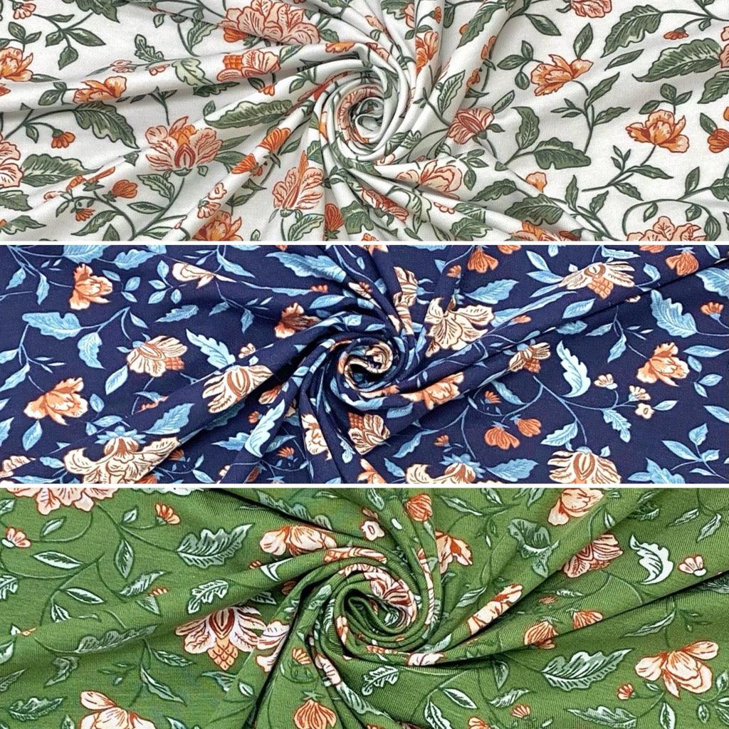 Floral Bamboo Cotton Jersey Fabric - Pound Fabrics
