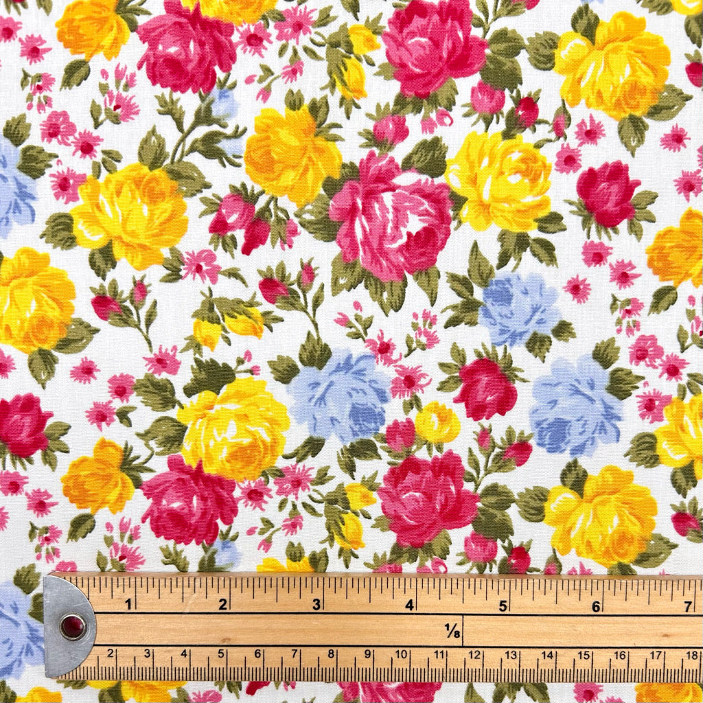 Colourful Roses Rose & Hubble Cotton Poplin Fabric