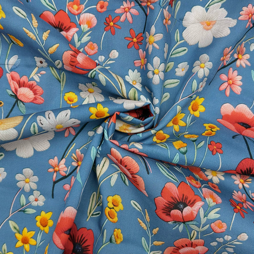Poppy and Daisy Meadow Cotton Lawn Fabric