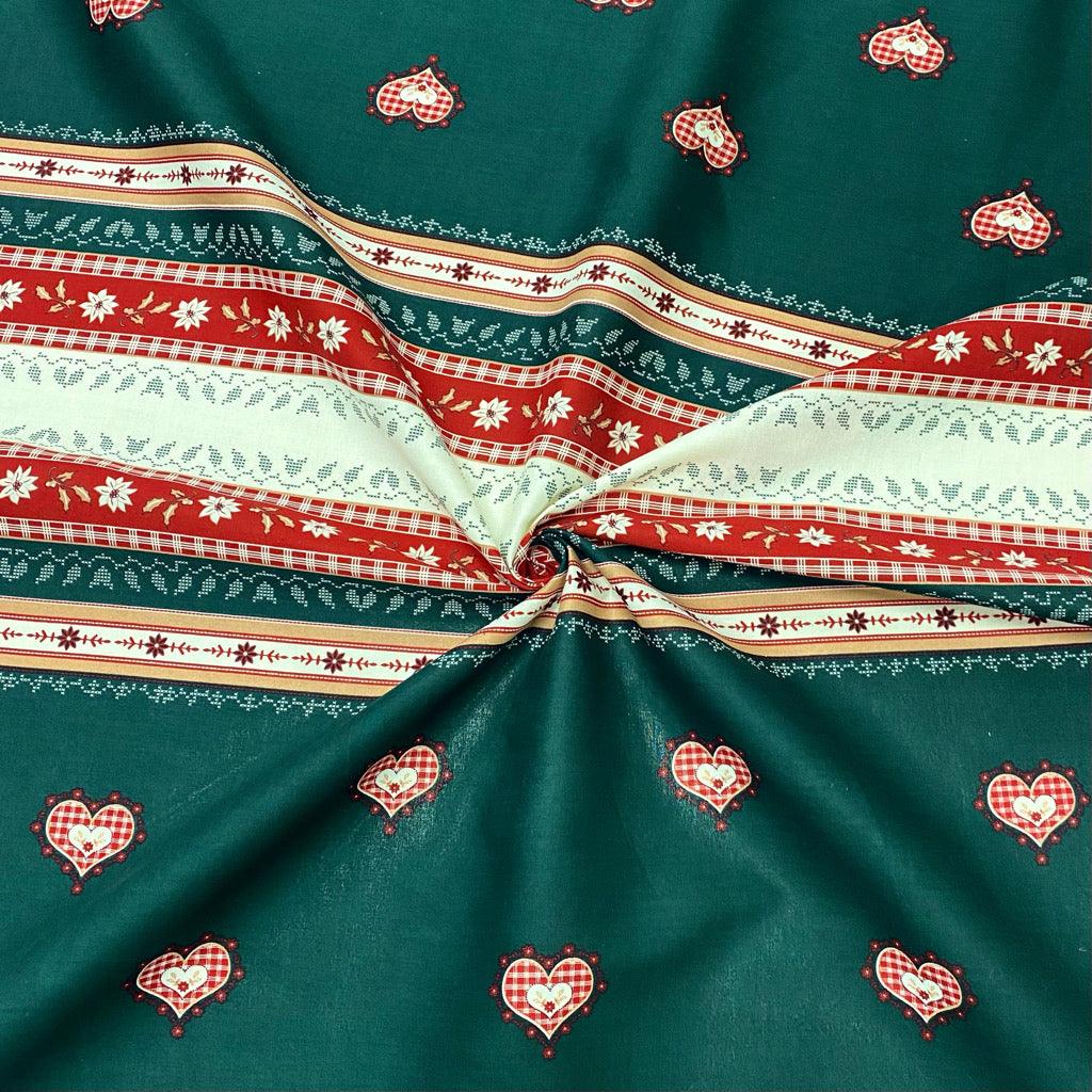 Festive Stripes and Hearts Cotton Fabric - Pound Fabrics