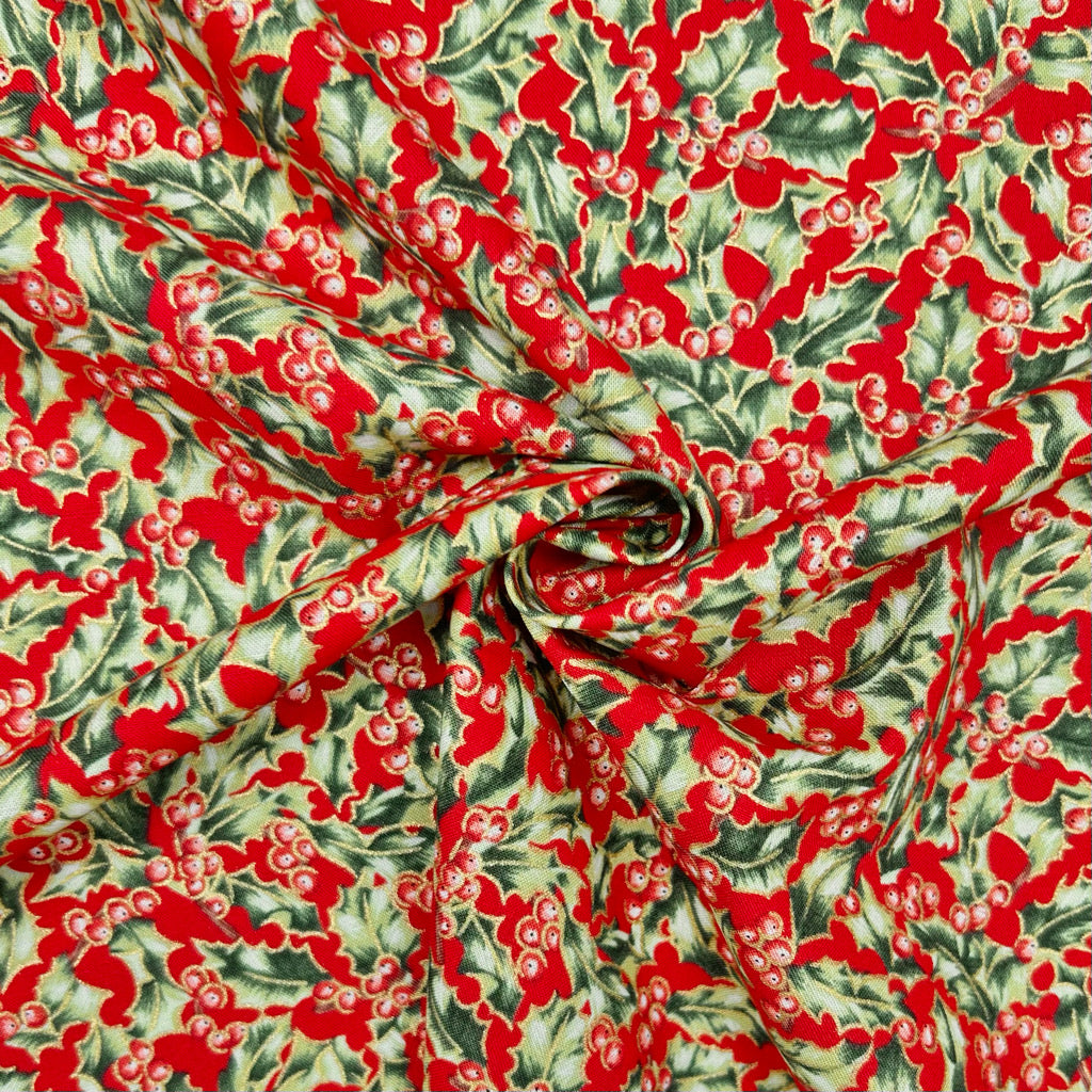 Holly Berry Christmas Cotton Fabric