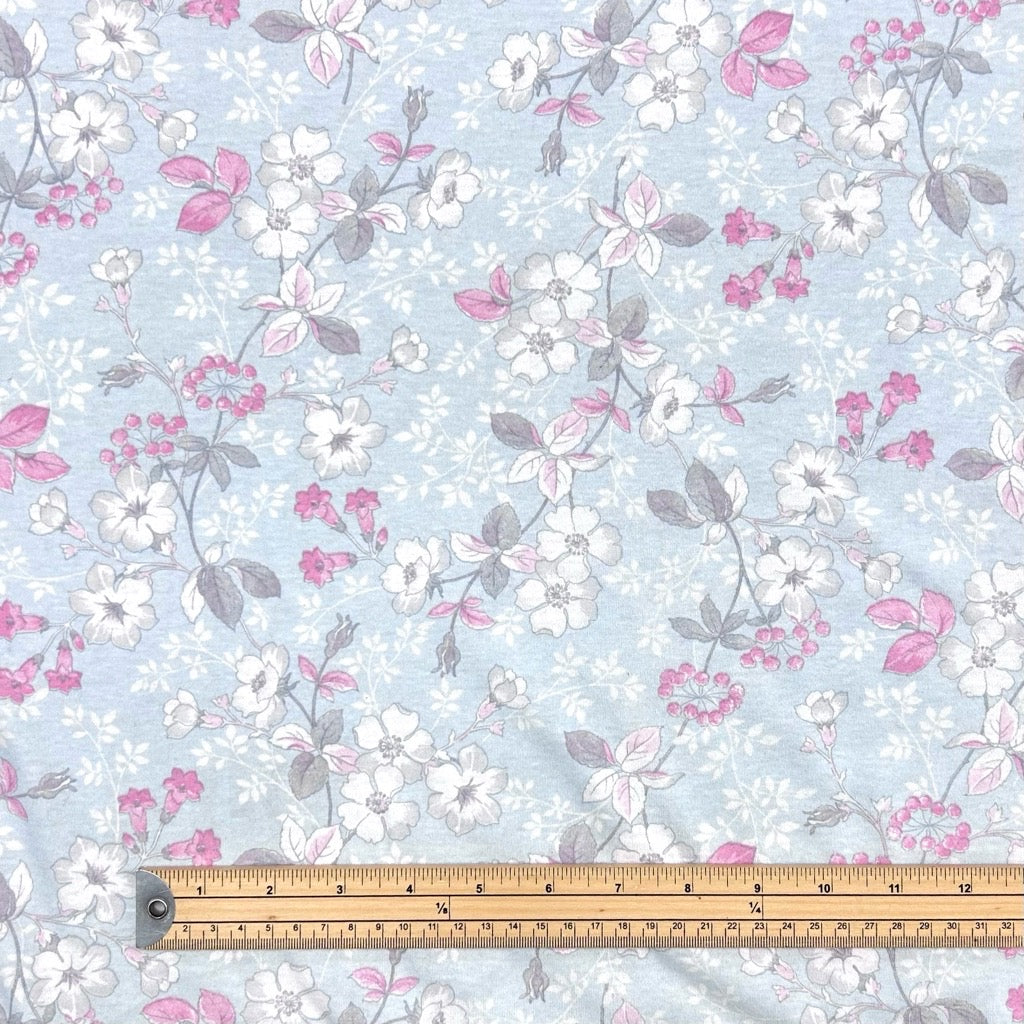 Blue Florals 100% Cotton Jersey Fabric - Pound Fabrics