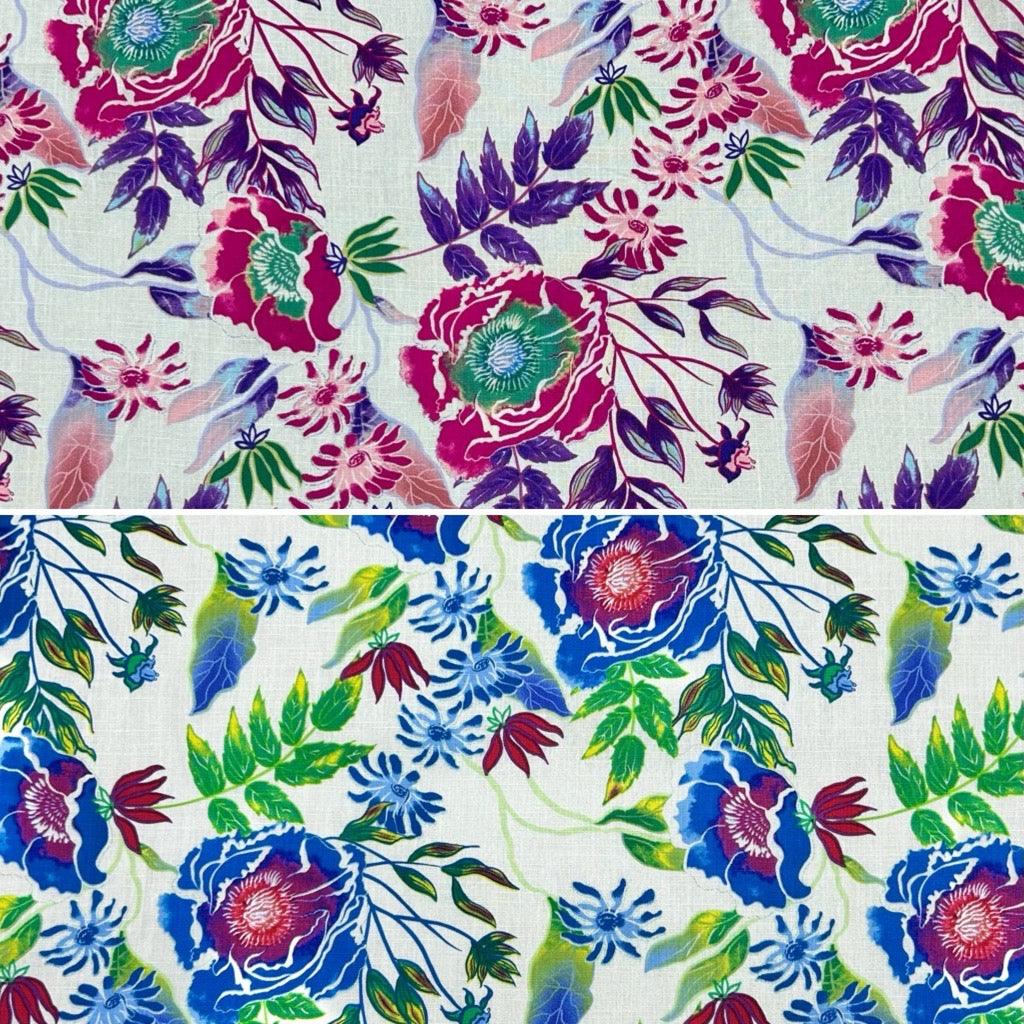 Bright Meadow on White Cotton Linen Fabric - Pound Fabrics