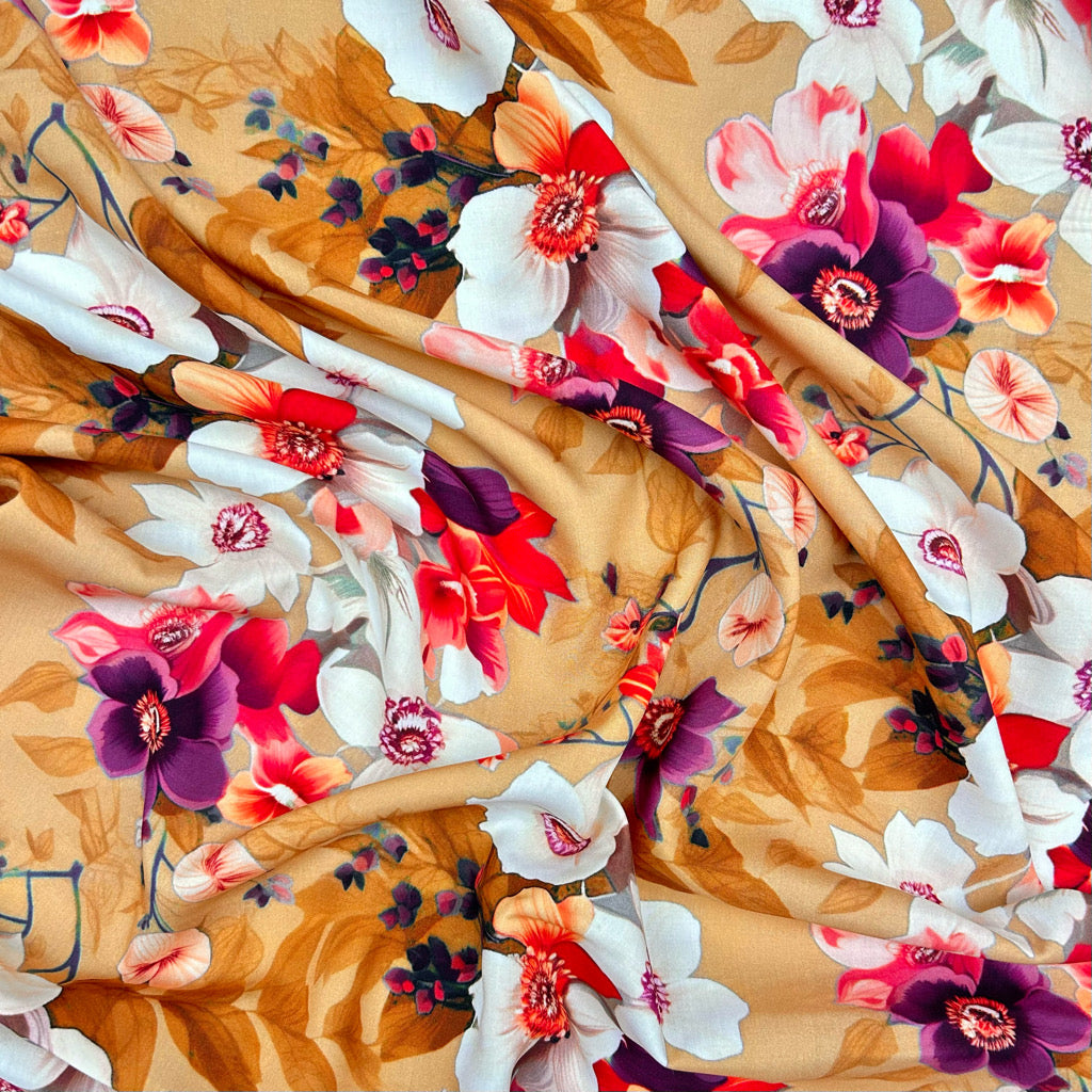 Warm Bloom Viscose Poplin Fabric