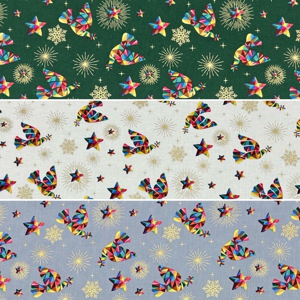 Rainbow Christmas Doves Cotton Fabric - Pound Fabrics