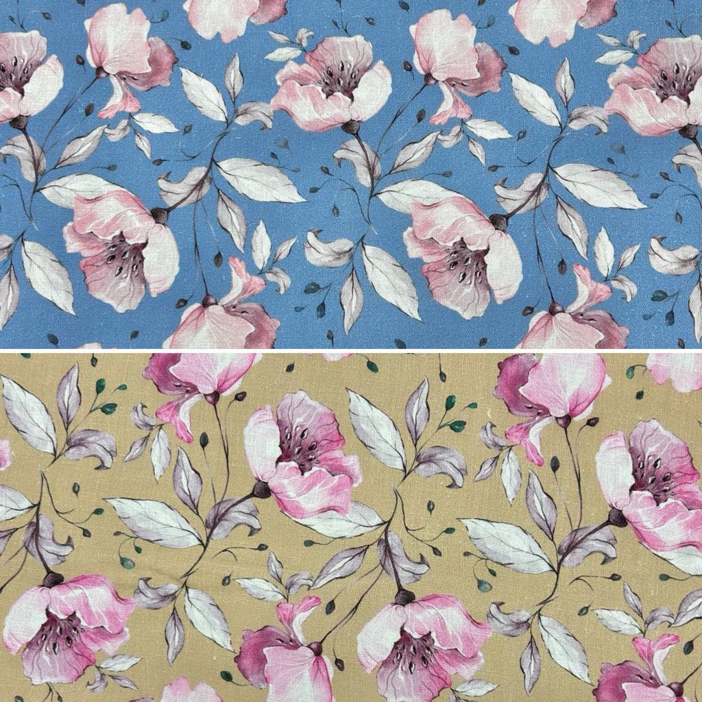 Pink Floral Linen Viscose Fabric - Pound Fabrics