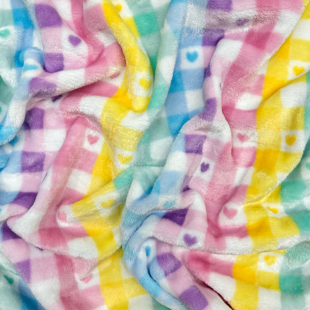 Happy Hearts Check Cuddle Fleece Fabric