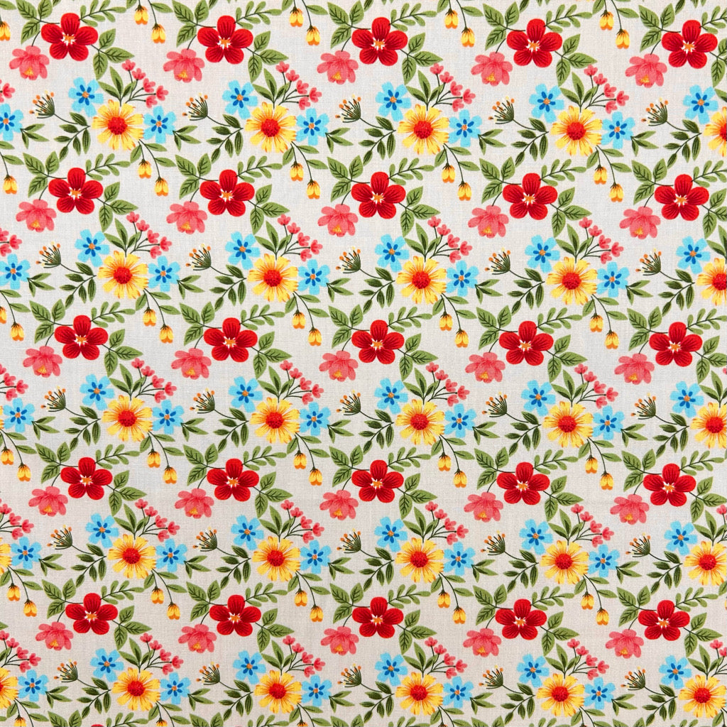 Ditsy Folk Rose & Hubble Cotton Poplin Fabric