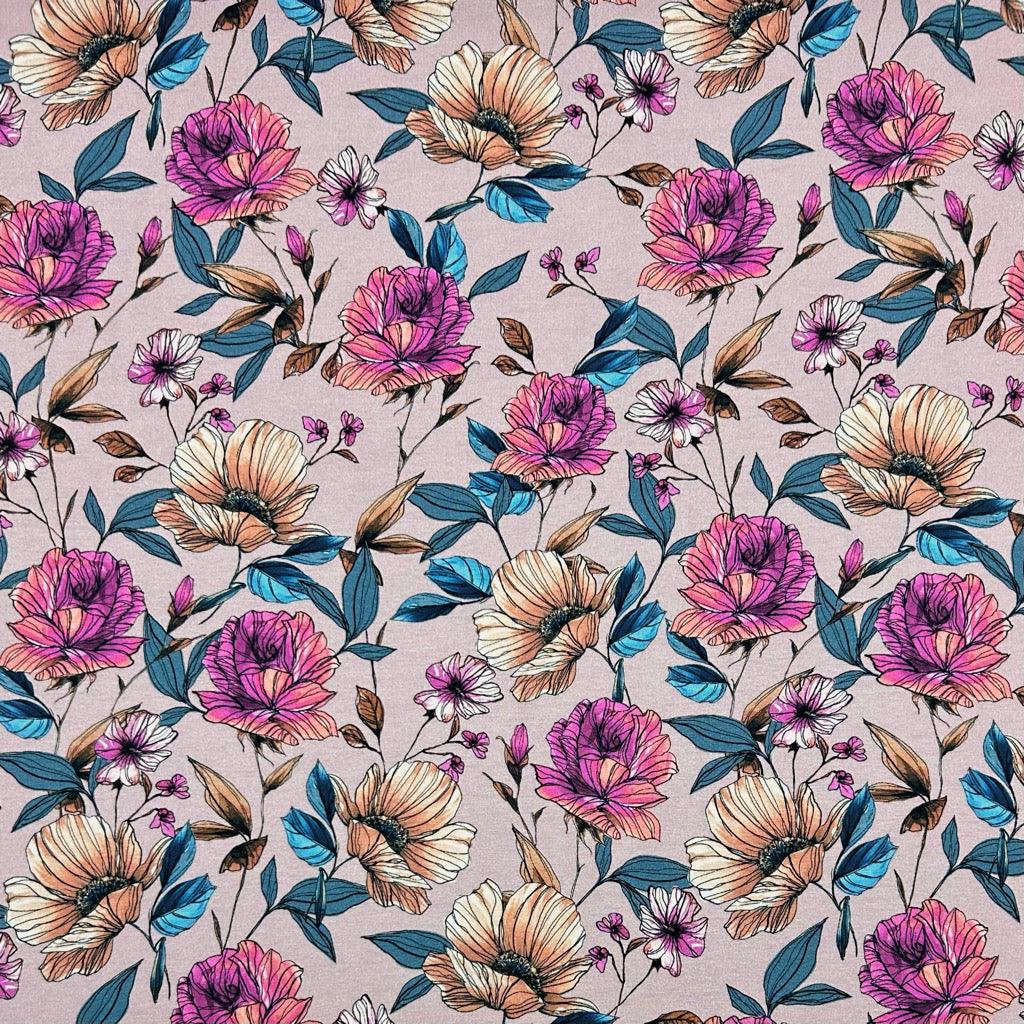 Mauve Garden Cotton Jersey Fabric - Pound Fabrics