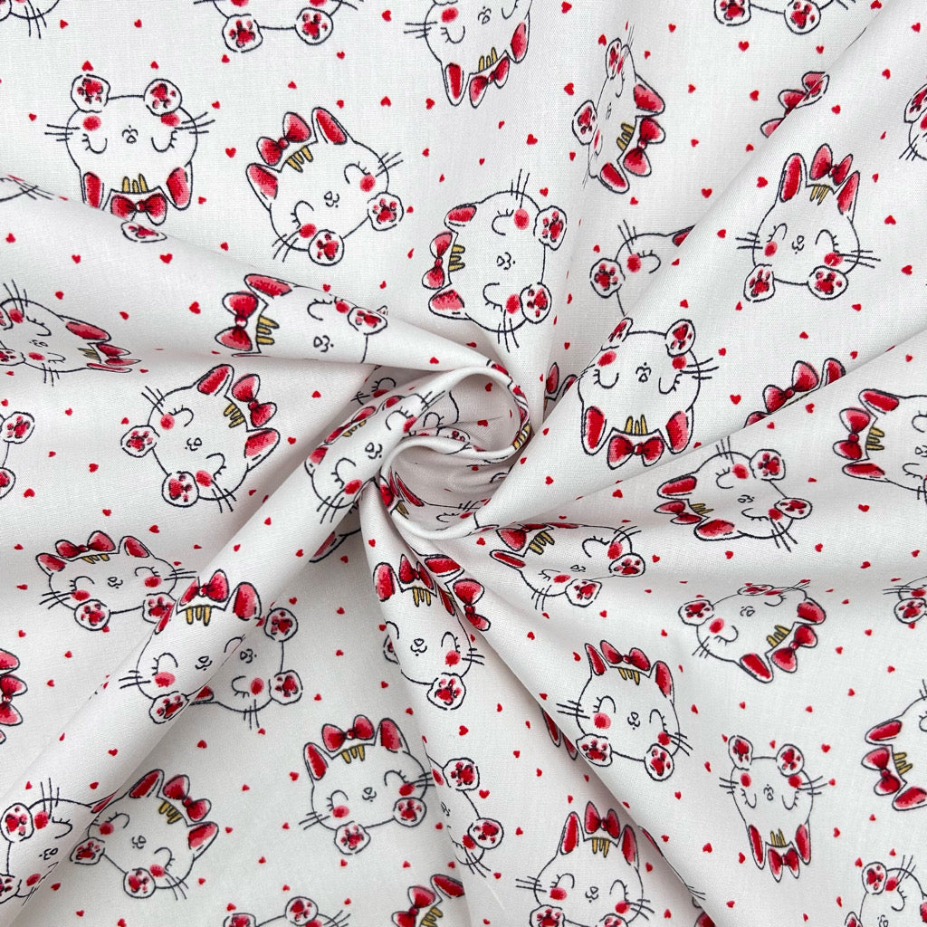 Kitty Faces Rose & Hubble Cotton Poplin Fabric