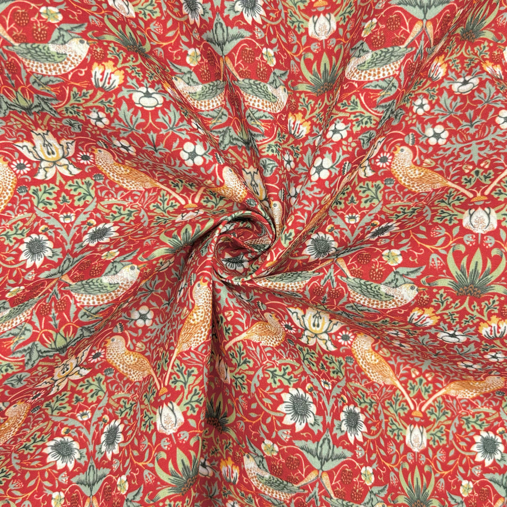 Birds and Strawberries Polycotton Fabric