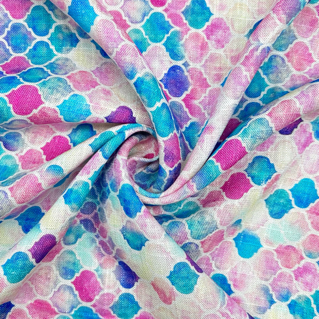 Abstract Tiles Linen Viscose Fabric