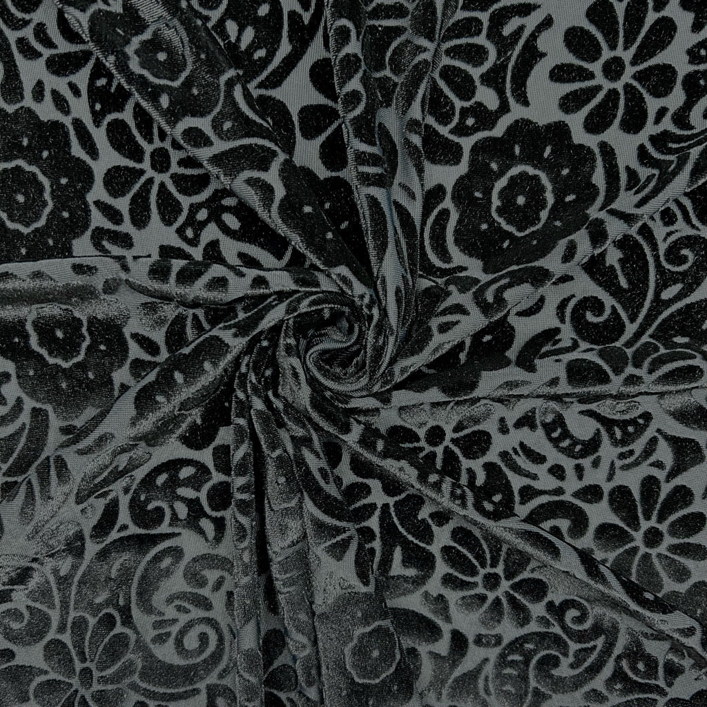 Shadow Floral on Black Burnout Velour Fabric
