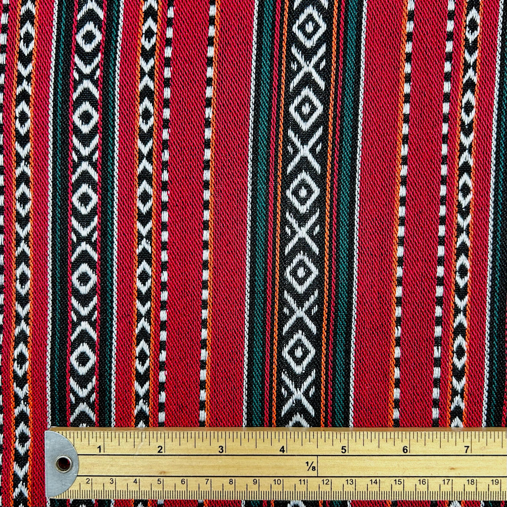 Rustic Red Tribal Print Recycled Jacquard Fabric