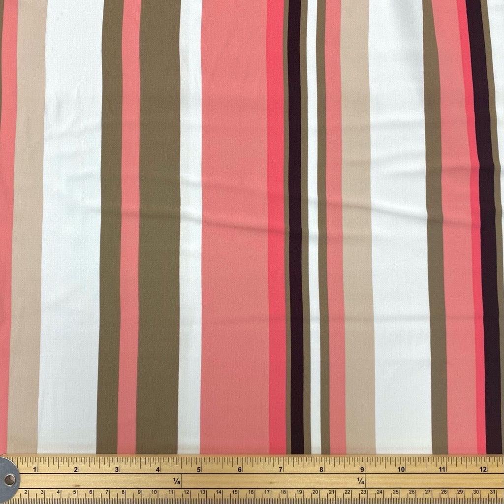 Pink, Black and Taupe Stripes on White Polyester Fabric - 3m Pre-cut - Pound Fabrics