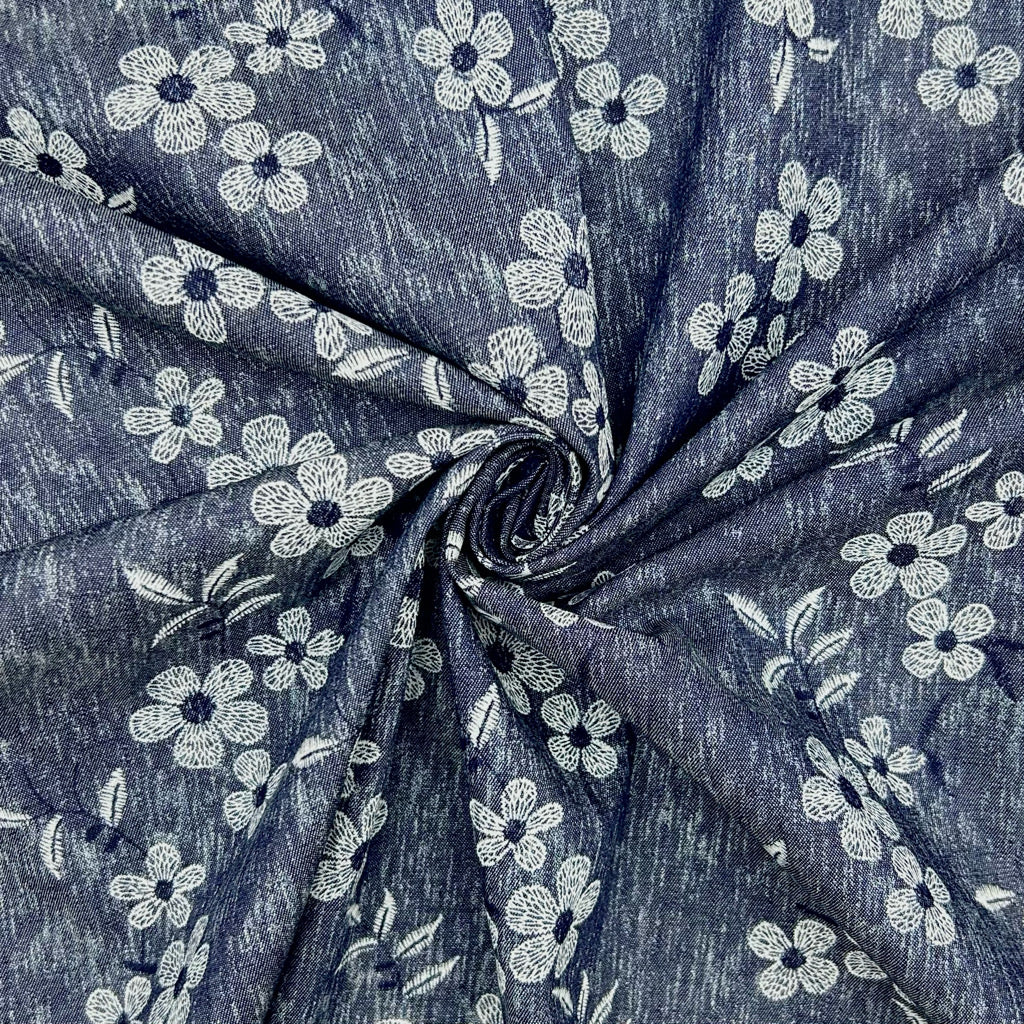 Elegant Blossom Chambray Denim Fabric