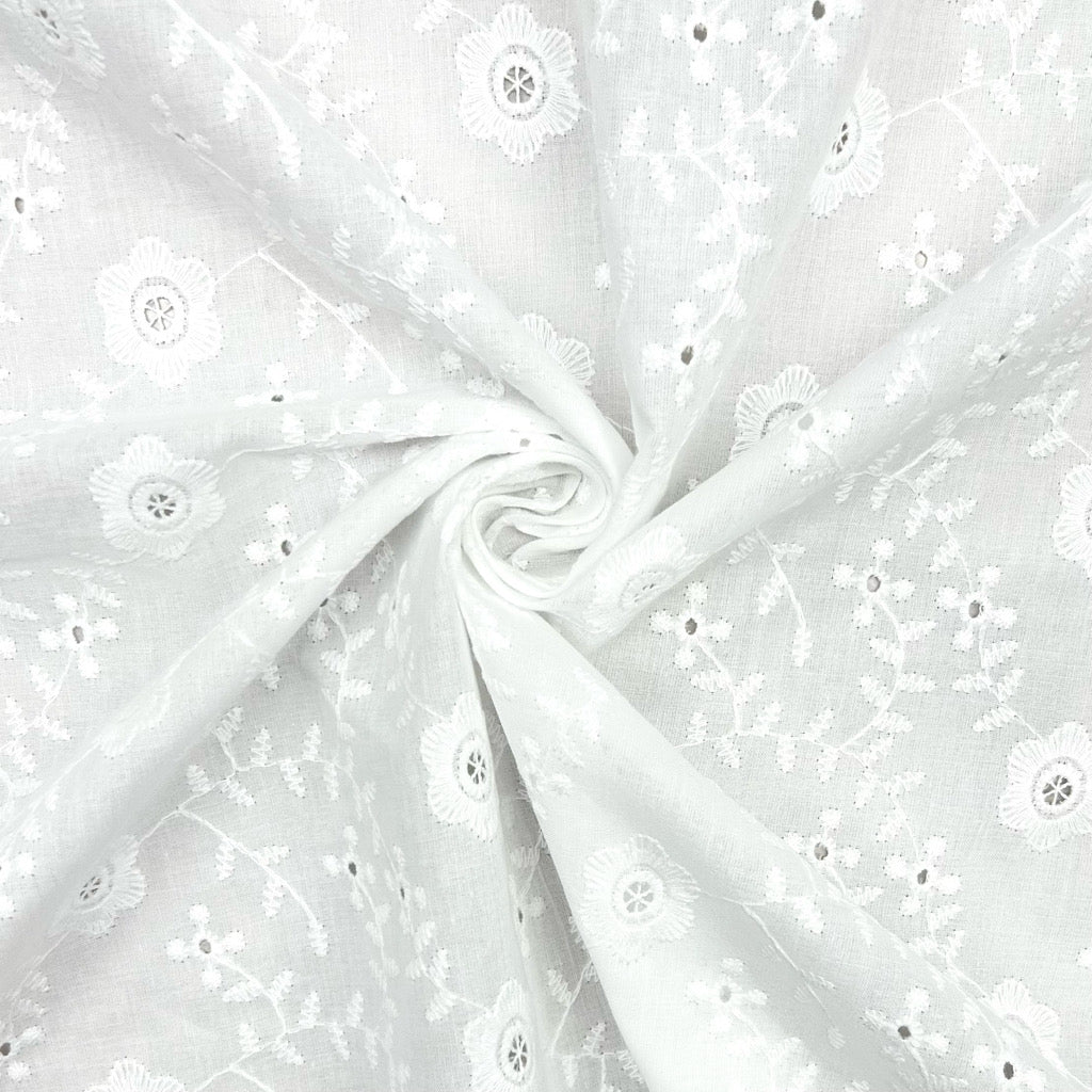 Delicate Blossom White Embroidered Cotton Fabric #13