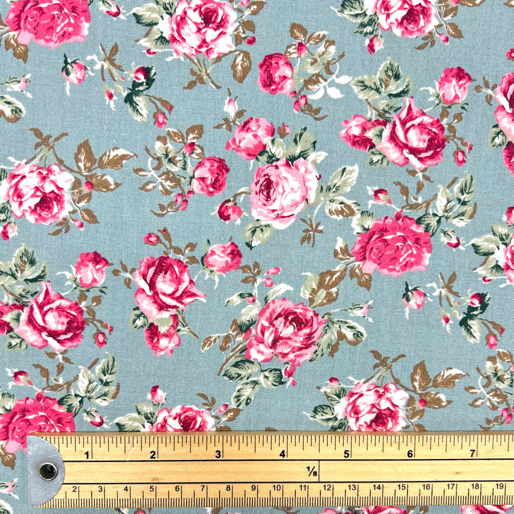 English Cottage Rose & Hubble Cotton Poplin Fabric