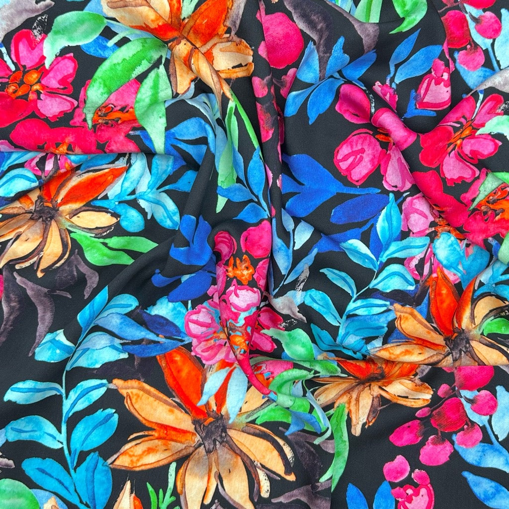Vibrant Botanical Viscose Satin Fabric
