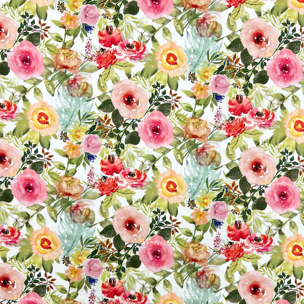 Cottage Bloom Rose & Hubble Cotton Poplin Fabric