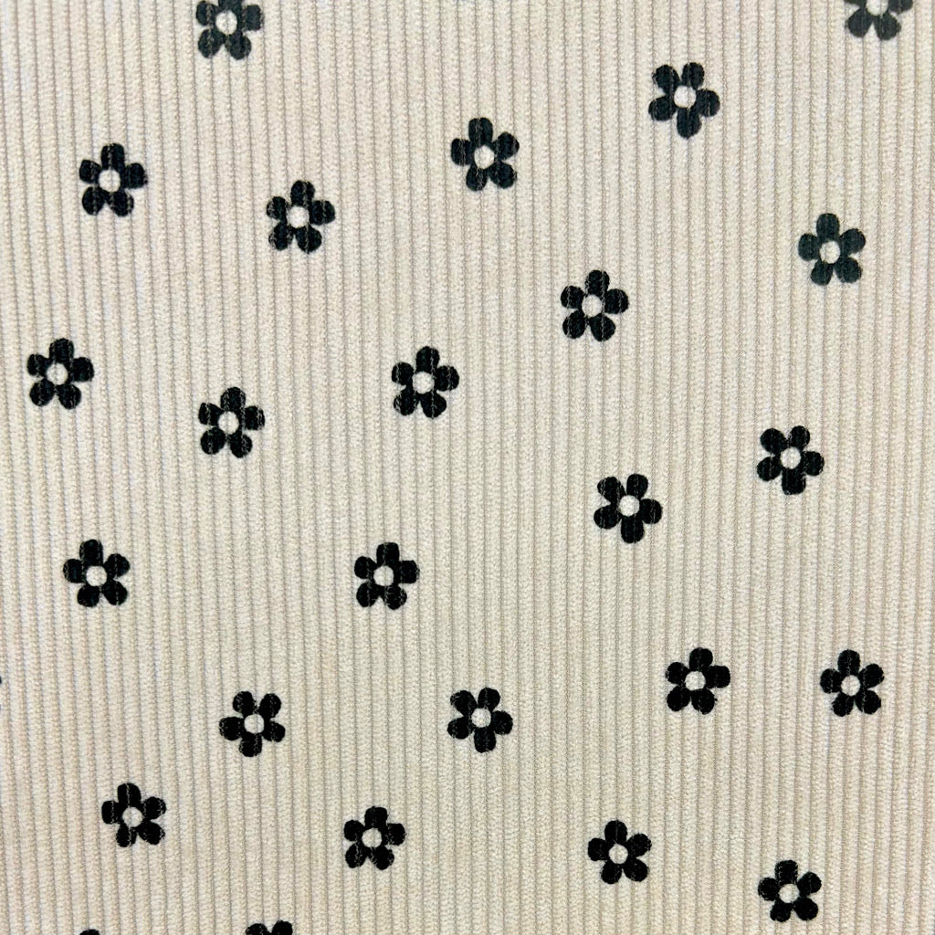 Dark Floral Stretch Corduroy Fabric