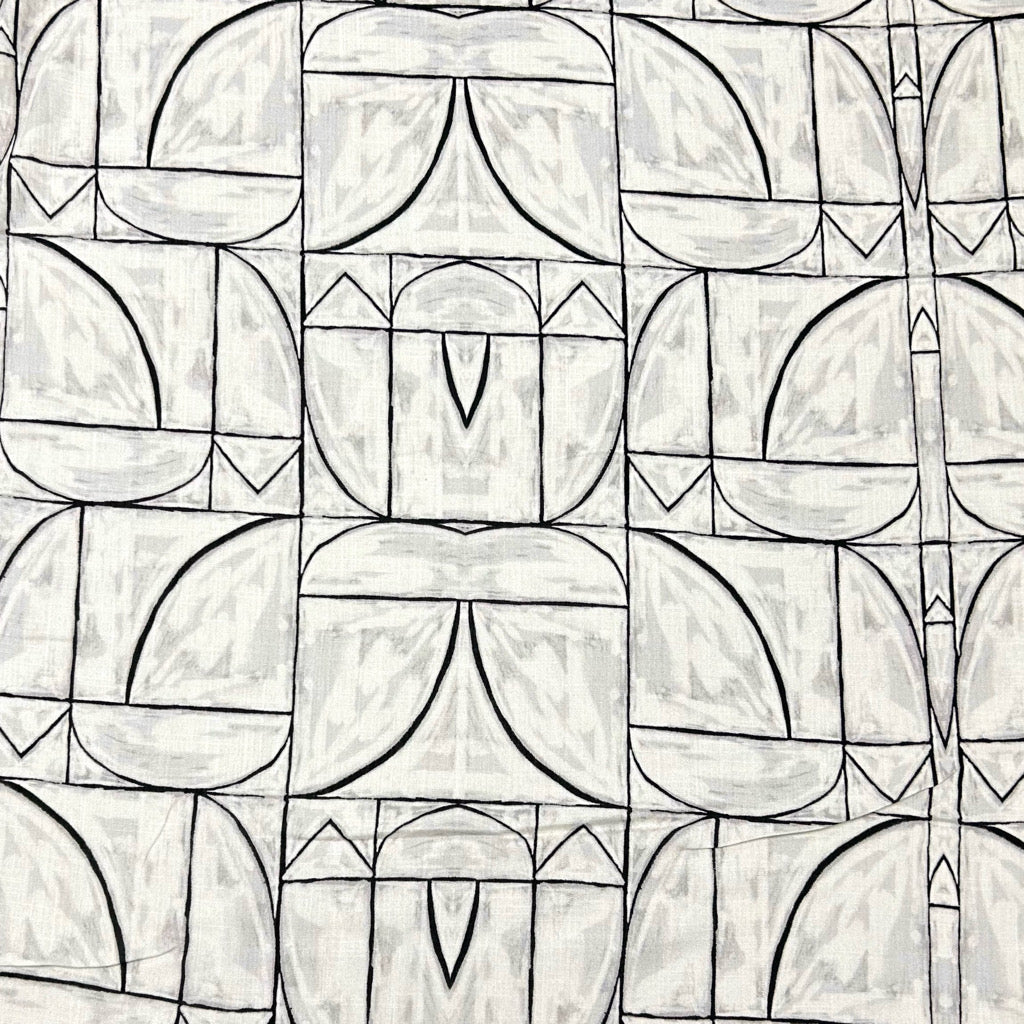 Abstract Block Stretch Linen Mix Fabric