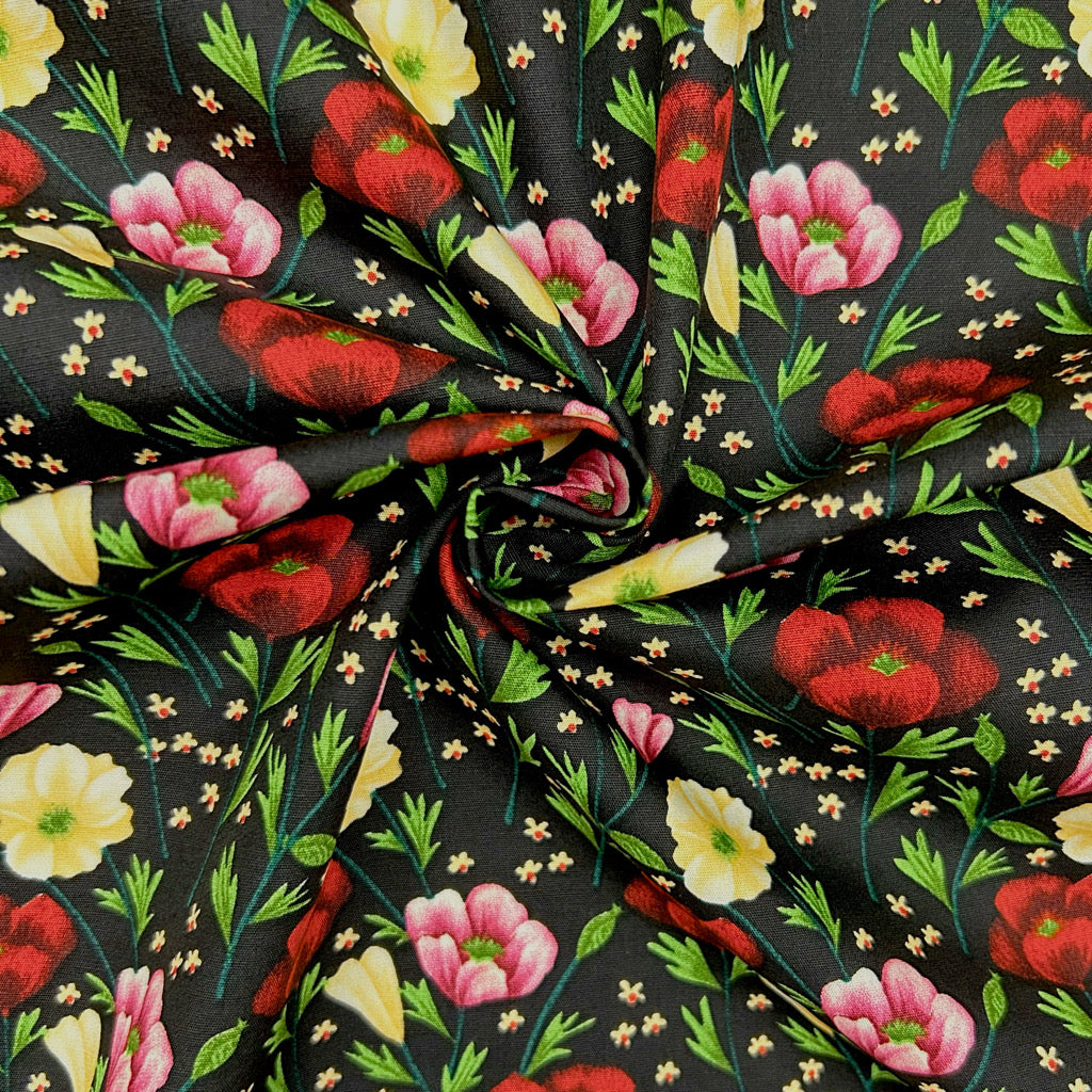 Summer Poppies Rose & Hubble Cotton Poplin Fabric