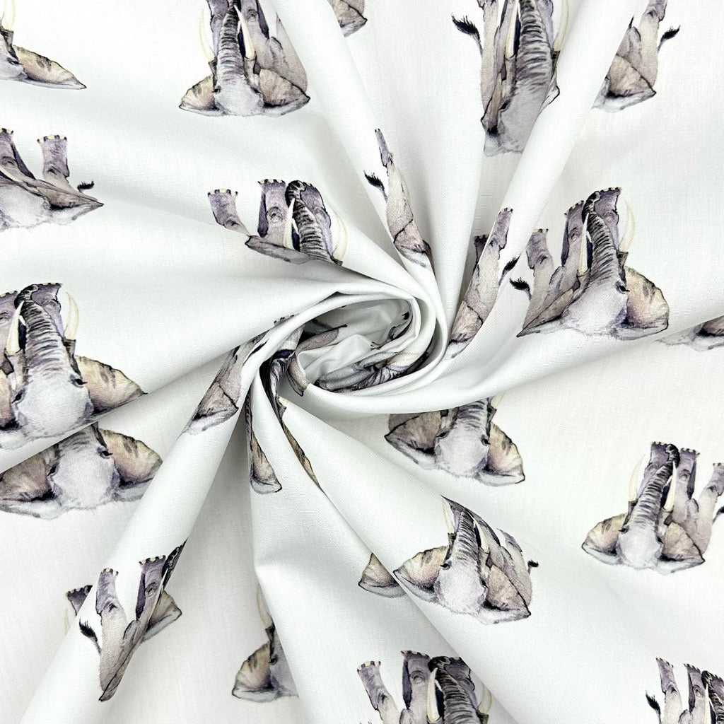 All Over Elephants Cotton Poplin Fabric