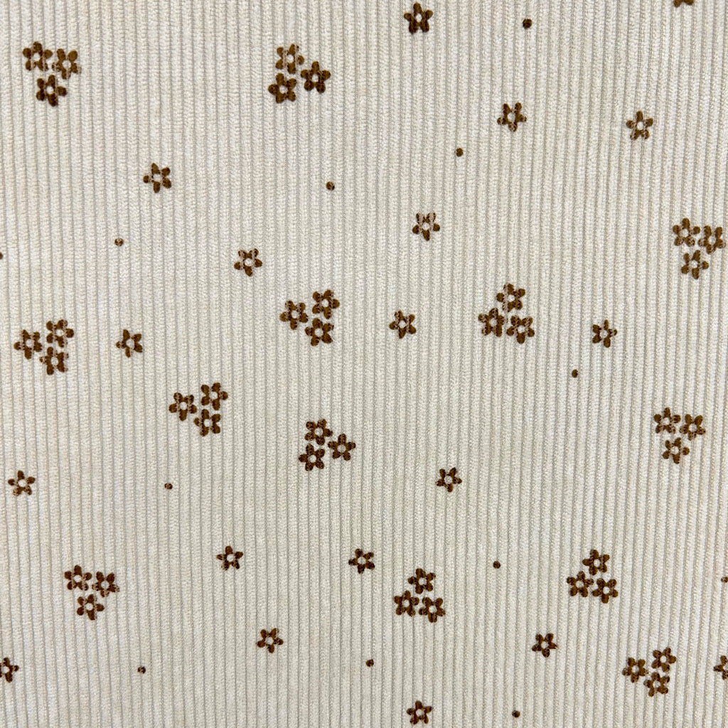 Brown Flowers on Beige Stretch Corduroy Fabric