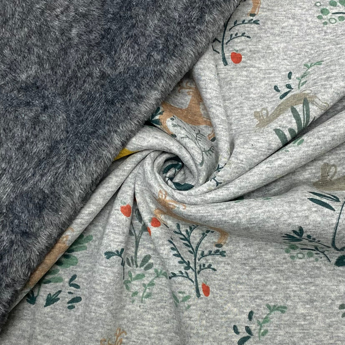 Forest Animals on Light Grey Sweatshirt Fabric