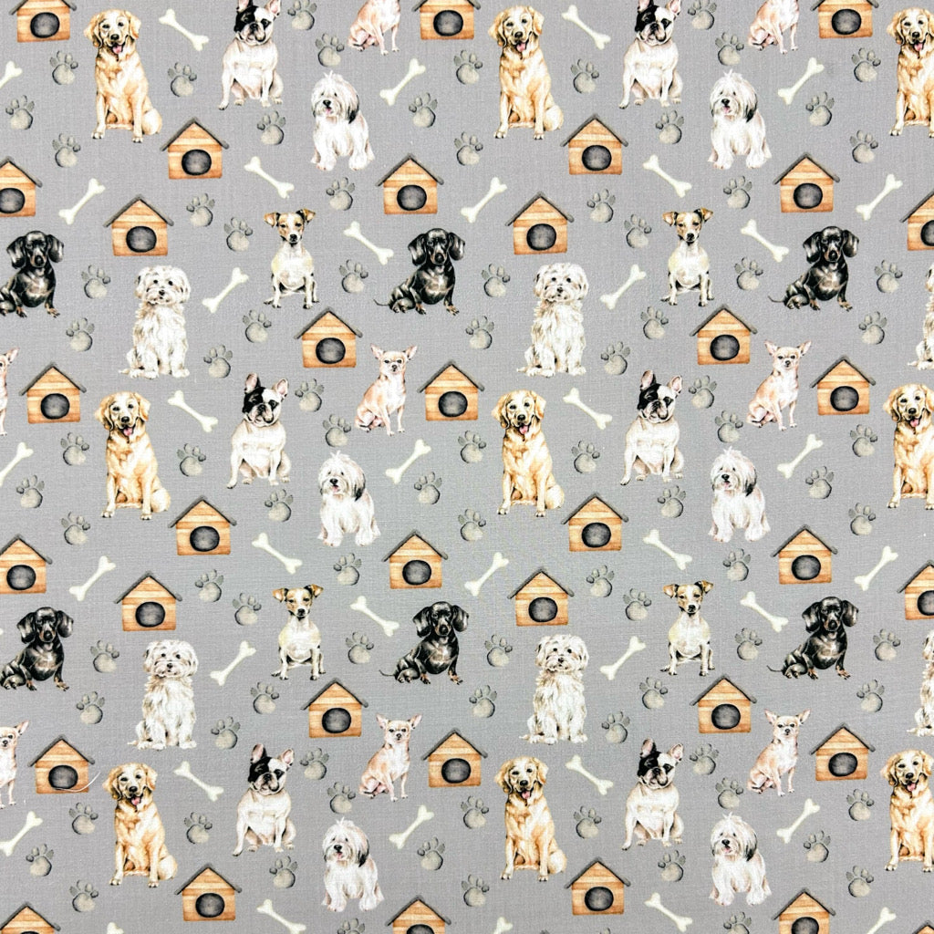 Dog House and Paws Polycotton Fabric