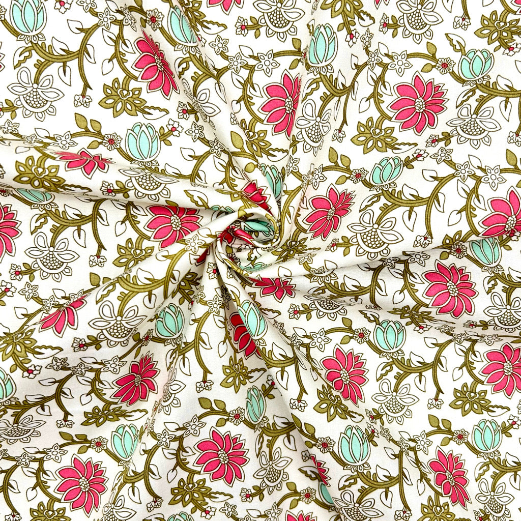 Decorative Floral Rose & Hubble Cotton Poplin Fabric