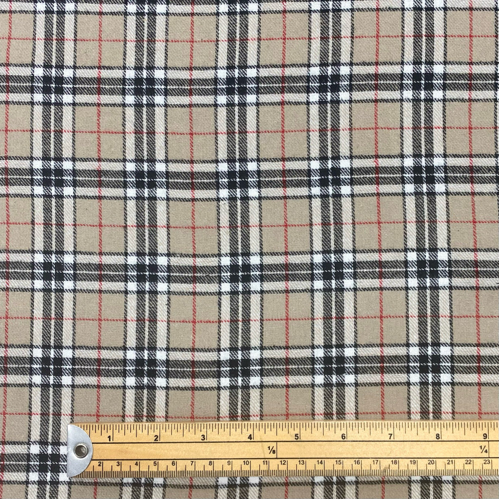 Beige Checkered Design Brushed Cotton Fabric