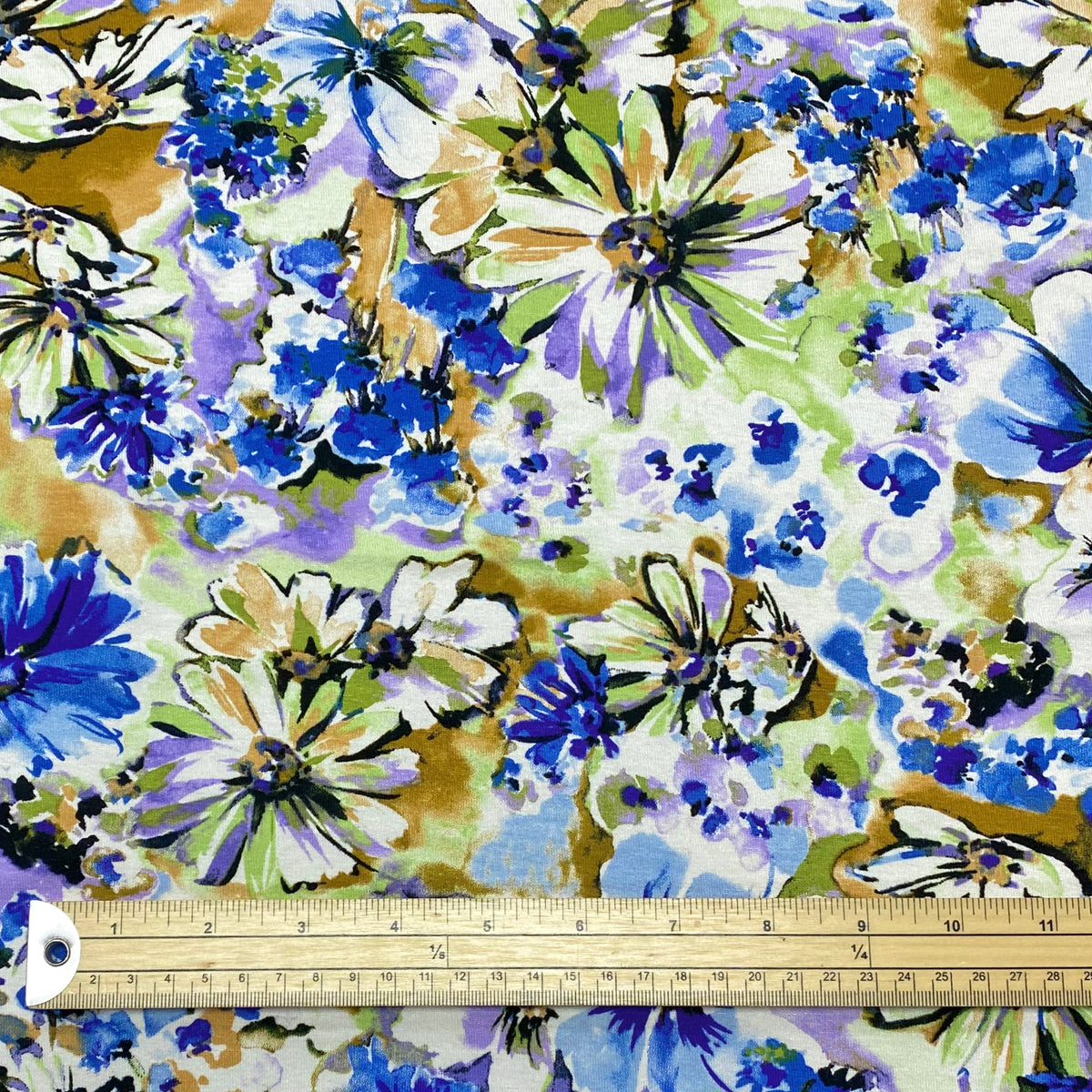 Blue Bright Gardens Viscose Jersey Fabric