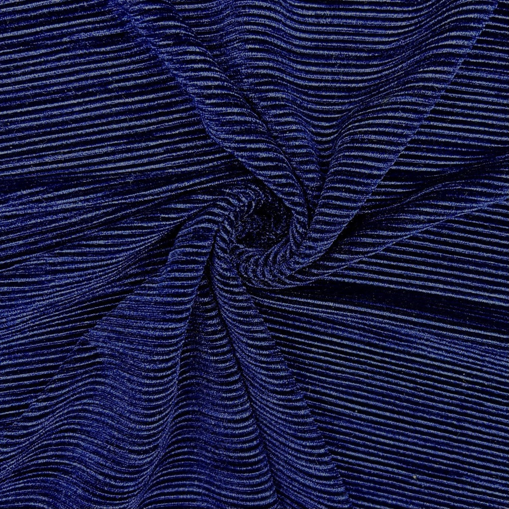 Blue Ribbed Stretch Velvet Fabric