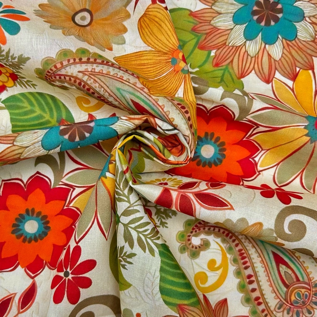 Folk Paisley Cotton Lawn Fabric