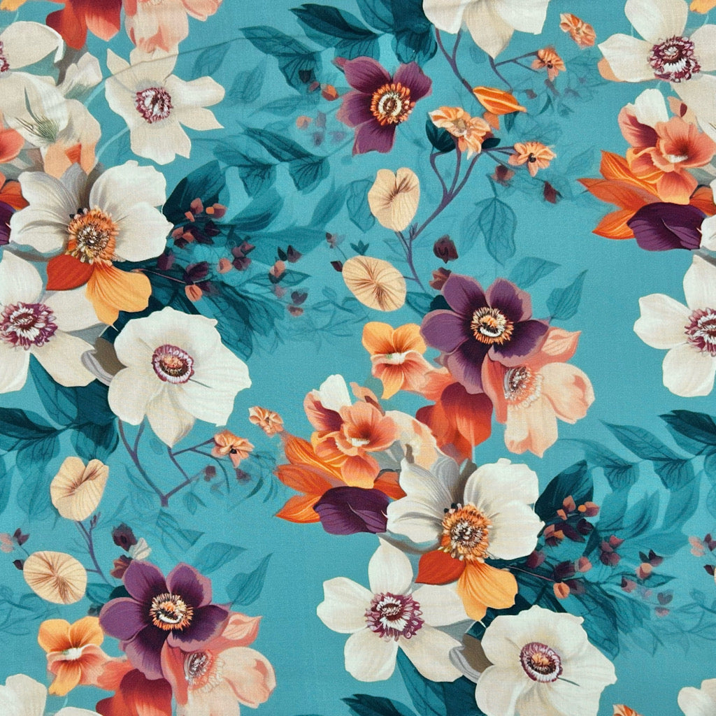 Warm Bloom Viscose Poplin Fabric