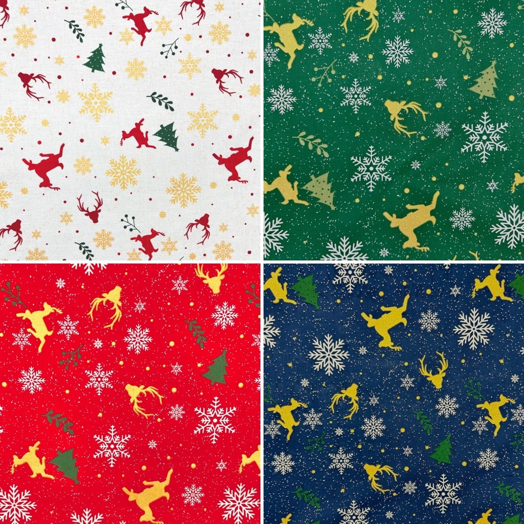 Festive Reindeer Christmas Cotton Fabric