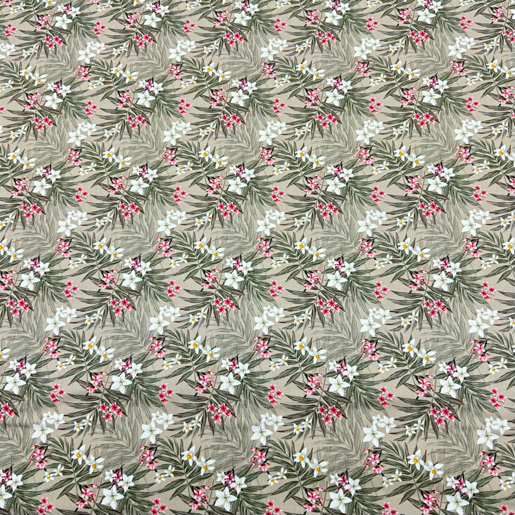 Tropical Floral Rose &amp; Hubble Cotton Poplin Fabric - Pound Fabrics