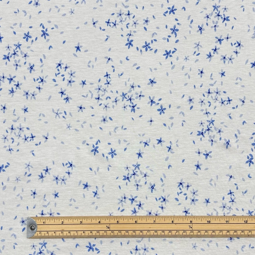 Mini Blue Flowers 100% Cotton Jersey Fabric - Pound Fabrics