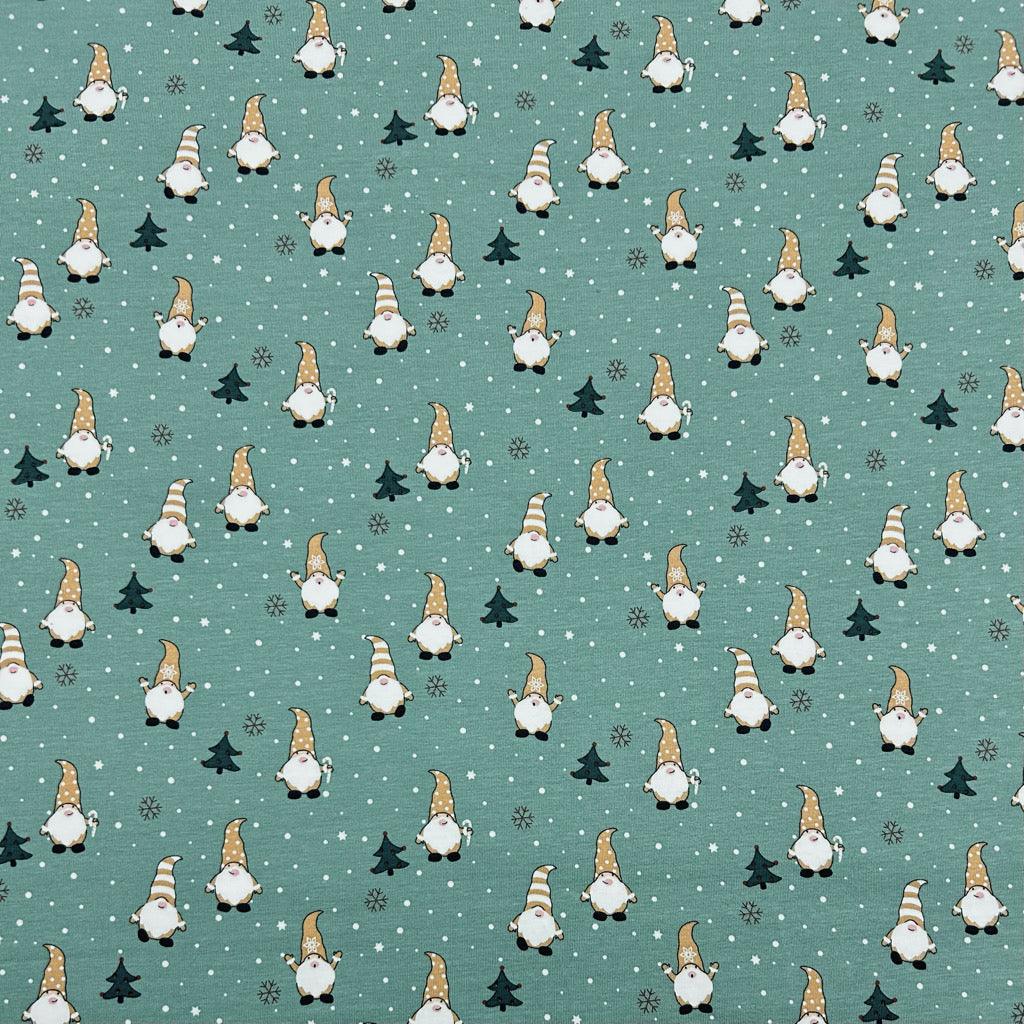 Christmas Gnomes Cotton Jersey Fabric - Pound Fabrics