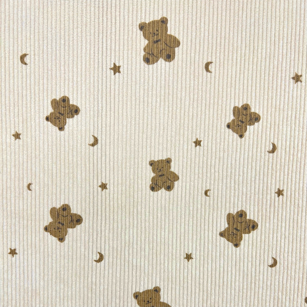 Teddy Dreamland on Beige Stretch Corduroy Fabric