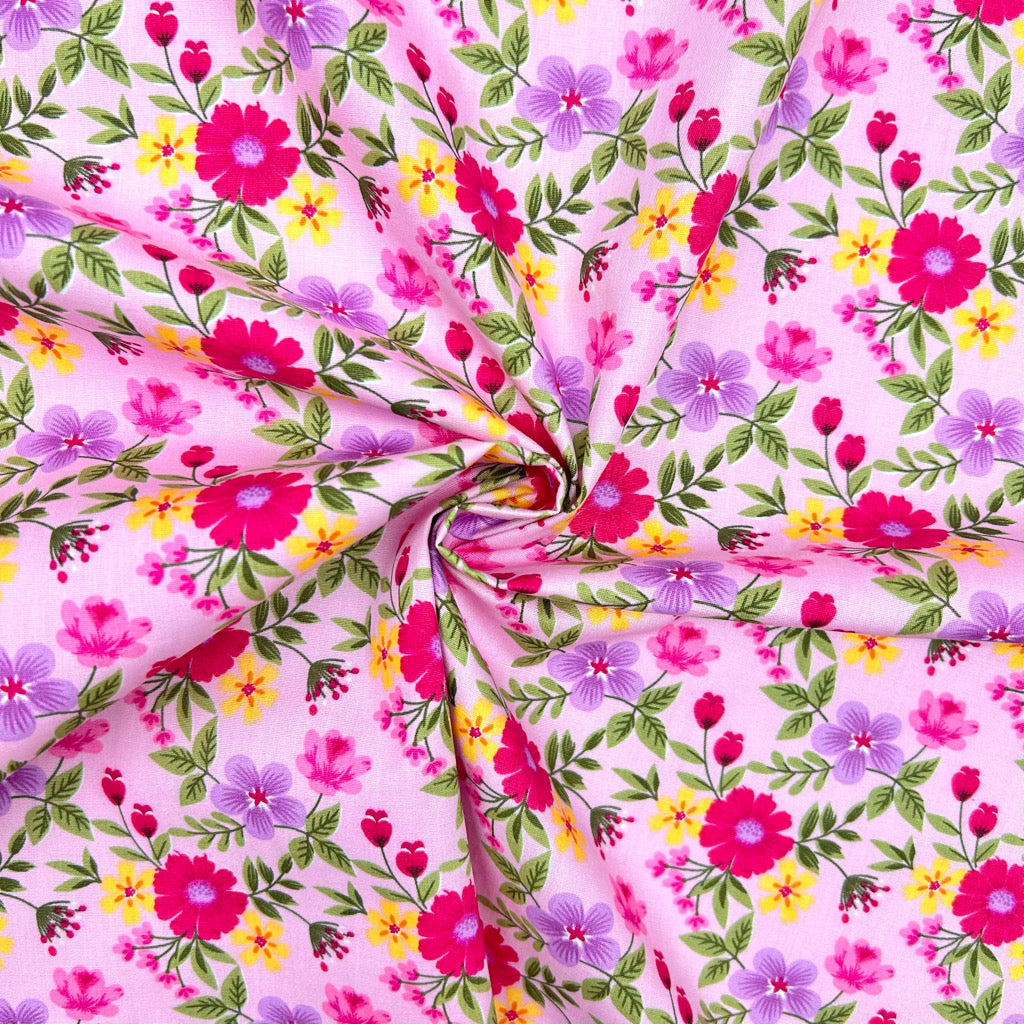 Ditsy Folk Rose & Hubble Cotton Poplin Fabric