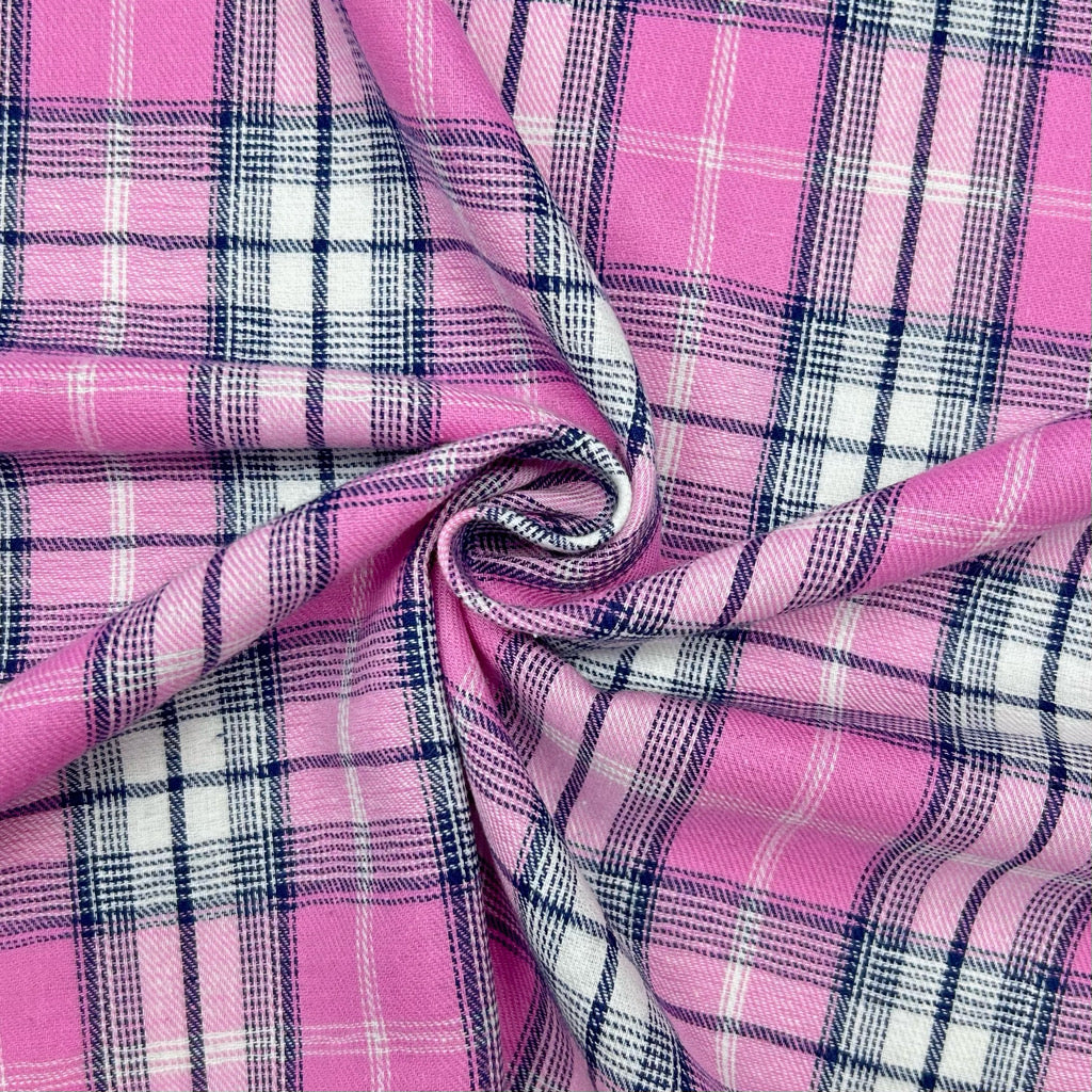 Classic Pink Check Brushed Cotton Fabric