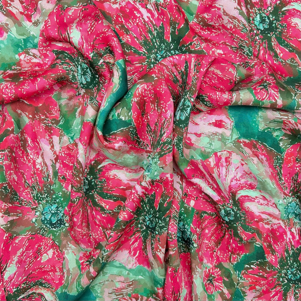 Large Blossom Viscose Satin Fabric