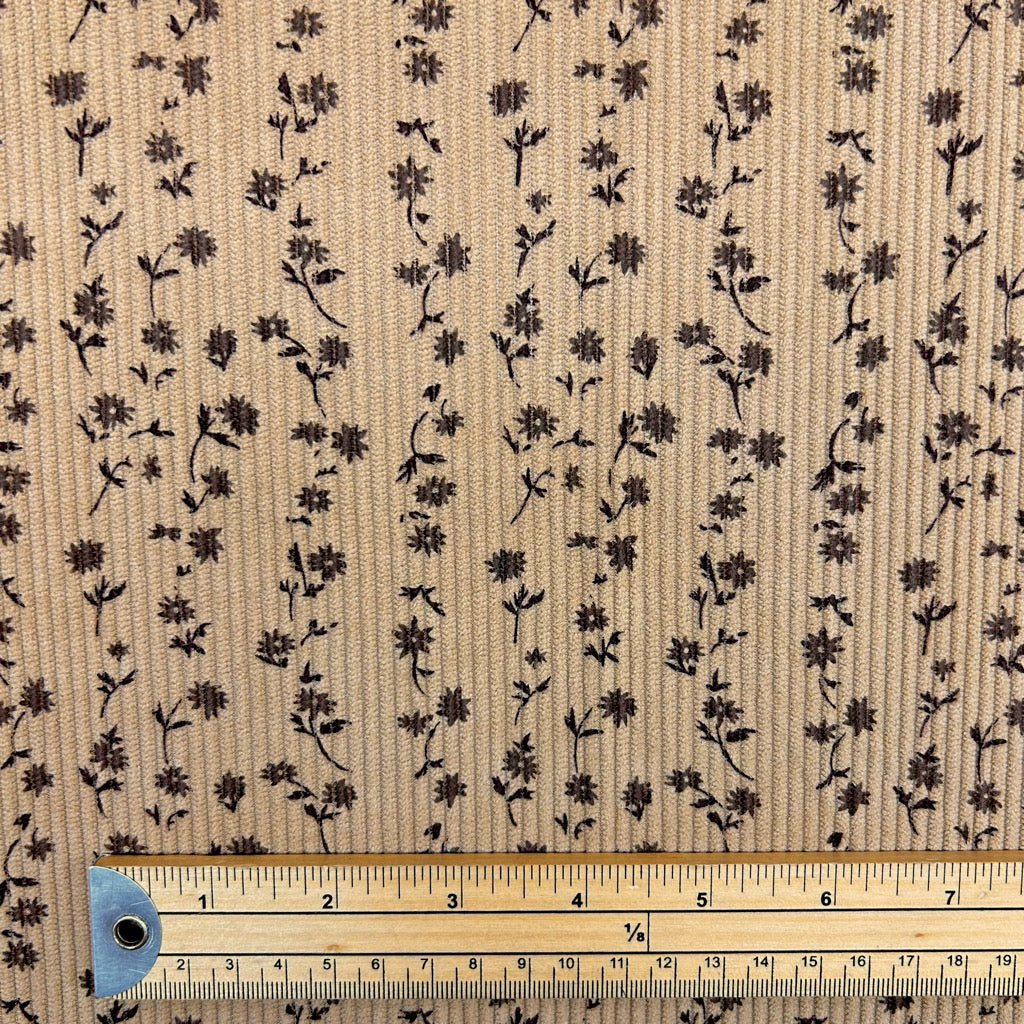 Stem Stripes on Brown Stretch Corduroy Fabric