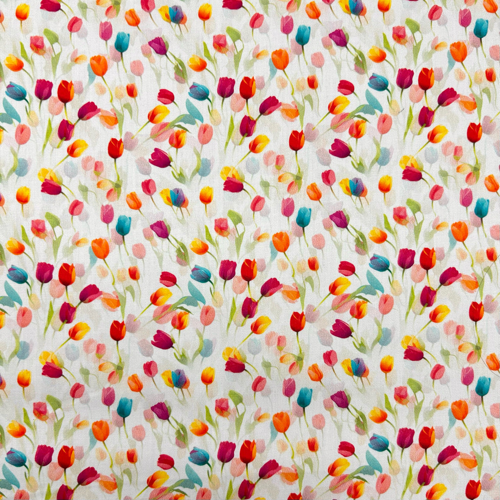 Spring Tulips Cotton Sateen Fabric