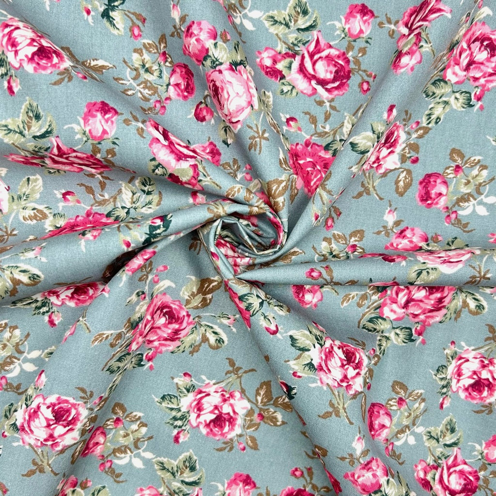 English Cottage Rose & Hubble Cotton Poplin Fabric